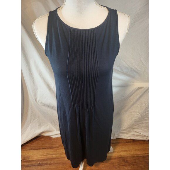 J Jill Wearever Collection Navy Blue Sleeveless Dress Swing Pintuck Size SP - Picture 1 of 8